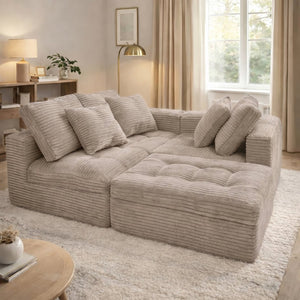 English Elm Modular Cloud Sectional Sofa with Ottoman Faux Fur Velvet Foam Living Room Set W5502S00010