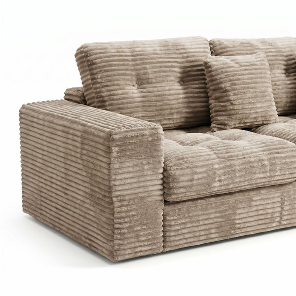 English Elm Modular Cloud Sectional Sofa with Ottoman Faux Fur Velvet Foam Living Room Set W5502S00010