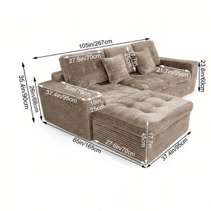 English Elm Modular Cloud Sectional Sofa with Ottoman Faux Fur Velvet Foam Living Room Set W5502S00010