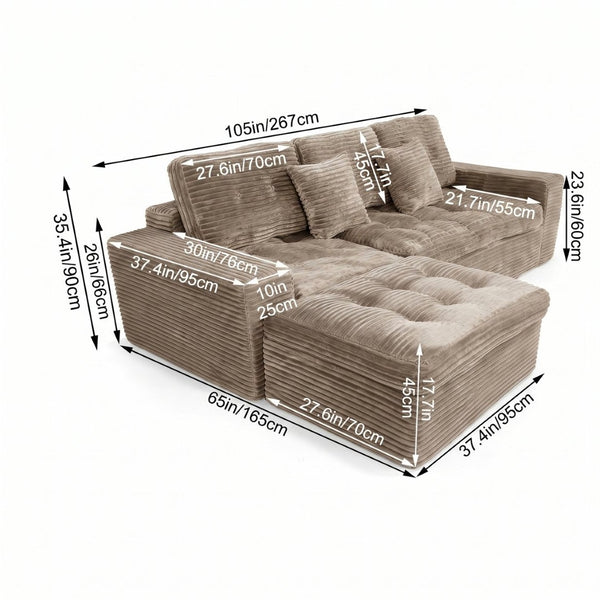 English Elm Modular Cloud Sectional Sofa with Ottoman Faux Fur Velvet Foam Living Room Set W5502S00010