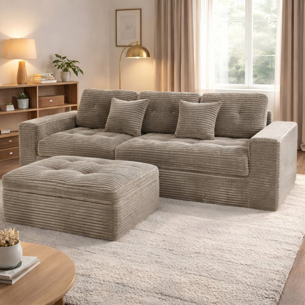 English Elm Modular Cloud Sectional Sofa with Ottoman Faux Fur Velvet Foam Living Room Set W5502S00010