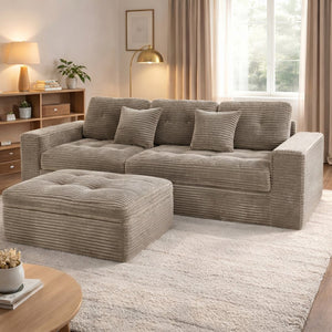 English Elm Modular Cloud Sectional Sofa with Ottoman Faux Fur Velvet Foam Living Room Set W5502S00010