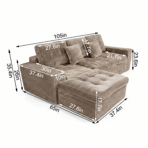 English Elm Modular Cloud Sectional Sofa with Ottoman Faux Fur Velvet Foam Living Room Set W5502S00010