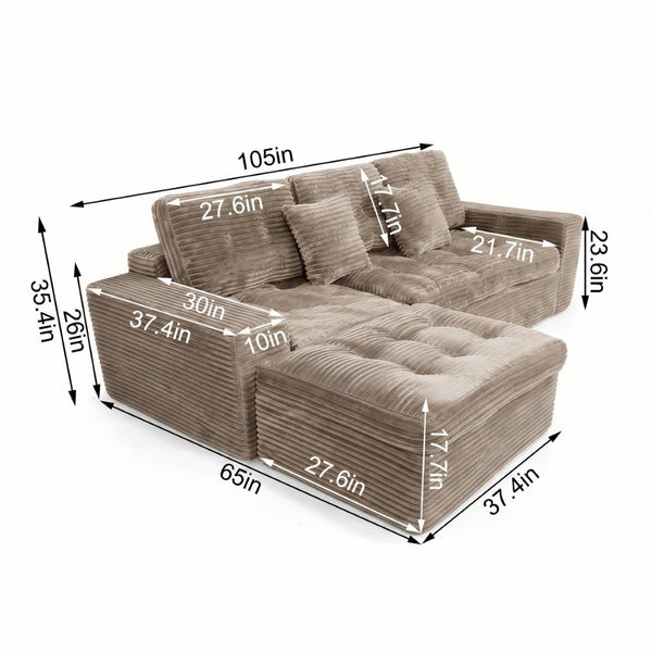 English Elm Modular Cloud Sectional Sofa with Ottoman Faux Fur Velvet Foam Living Room Set W5502S00010