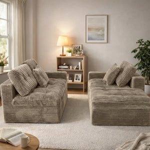 English Elm Modular Cloud Sectional Sofa with Ottoman Faux Fur Velvet Foam Living Room Set W5502S00010