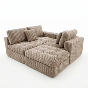 English Elm Modular Cloud Sectional Sofa with Ottoman Faux Fur Velvet Foam Living Room Set W5502S00010