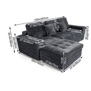 English Elm Modular Cloud Sofa with Ottoman Faux Fur Velvet All-foam Sectional for Living Room Blue Gray W5502S00011