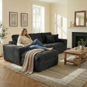 English Elm Modular Cloud Sofa with Ottoman Faux Fur Velvet All-foam Sectional for Living Room Black W5502S00012