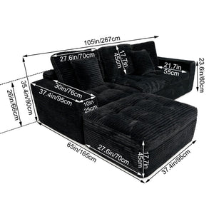 English Elm Modular Cloud Sofa with Ottoman Faux Fur Velvet All-foam Sectional for Living Room Black W5502S00012