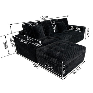 English Elm Modular Cloud Sofa with Ottoman Faux Fur Velvet All-foam Sectional for Living Room Black W5502S00012