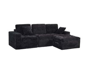 English Elm Modular Cloud Sofa with Ottoman Faux Fur Velvet All-foam Sectional for Living Room Black W5502S00012