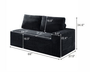 English Elm 2 Seater Floor Sofa Plush Ribbed Corduroy Low Profile with Cup Holder for Living Room Black - A W5515P444514