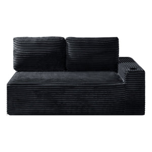 English Elm 2 Seater Floor Sofa Plush Ribbed Corduroy Low Profile with Cup Holder for Living Room Black - A W5515P444514
