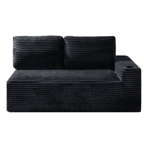 English Elm 2 Seater Floor Sofa Plush Ribbed Corduroy Low Profile with Cup Holder for Living Room Black - A W5515P444514
