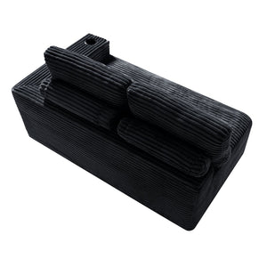 English Elm 2 Seater Floor Sofa Plush Ribbed Corduroy Low Profile with Cup Holder for Living Room Black - A W5515P444514