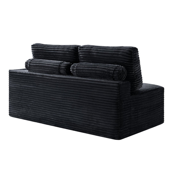 English Elm 2 Seater Floor Sofa Plush Ribbed Corduroy Low Profile with Cup Holder for Living Room Black - A W5515P444514