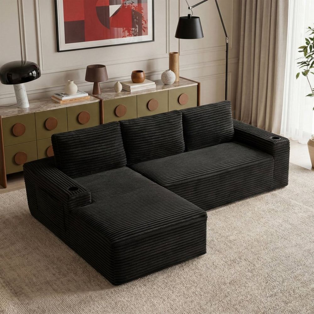 English Elm D-097 Corduroy Left Chaise Sectional with Pocket Spring Support for Living Rooms W5515P444515