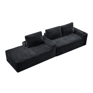 English Elm D-097 Corduroy Left Chaise Sectional with Pocket Spring Support for Living Rooms W5515P444515