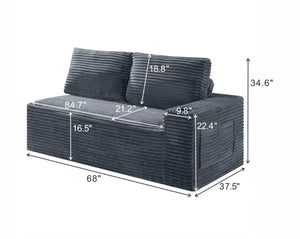 English Elm 2 Seater Floor Sofa Plush Ribbed Corduroy Low Profile with Cup Holder for Living Room Gray - A W5515P444580
