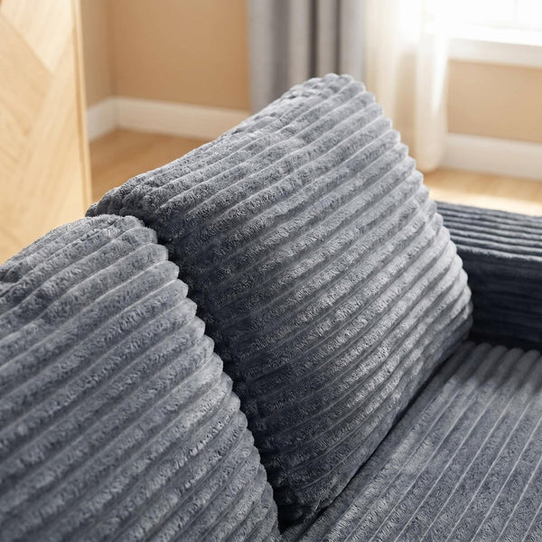 English Elm 2 Seater Floor Sofa Plush Ribbed Corduroy Low Profile with Cup Holder for Living Room Gray - A W5515P444580