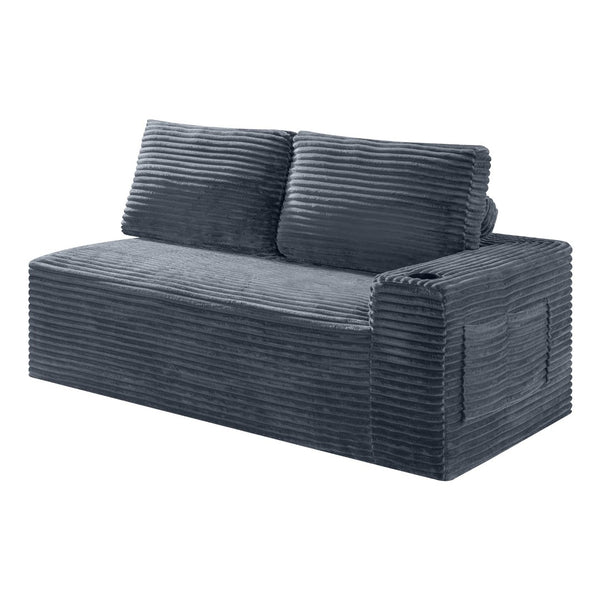 English Elm 2 Seater Floor Sofa Plush Ribbed Corduroy Low Profile with Cup Holder for Living Room Gray - A W5515P444580