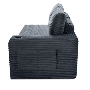 English Elm 2 Seater Floor Sofa Plush Ribbed Corduroy Low Profile with Cup Holder for Living Room Gray - A W5515P444580