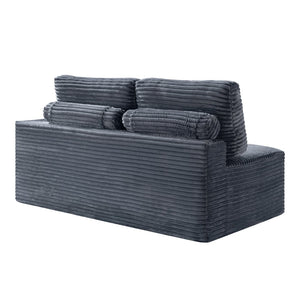 English Elm 2 Seater Floor Sofa Plush Ribbed Corduroy Low Profile with Cup Holder for Living Room Gray - A W5515P444580