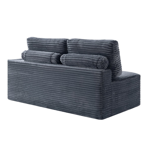 English Elm 2 Seater Floor Sofa Plush Ribbed Corduroy Low Profile with Cup Holder for Living Room Gray - A W5515P444580
