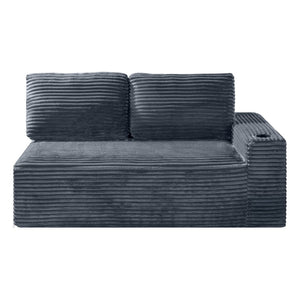 English Elm 2 Seater Floor Sofa Plush Ribbed Corduroy Low Profile with Cup Holder for Living Room Gray - A W5515P444580