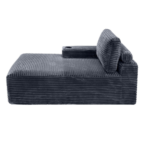 English Elm Gray Corduroy Chaise Lounge with Cup Holder Streamlined Comfort for Modern Living Spaces W5515P444581