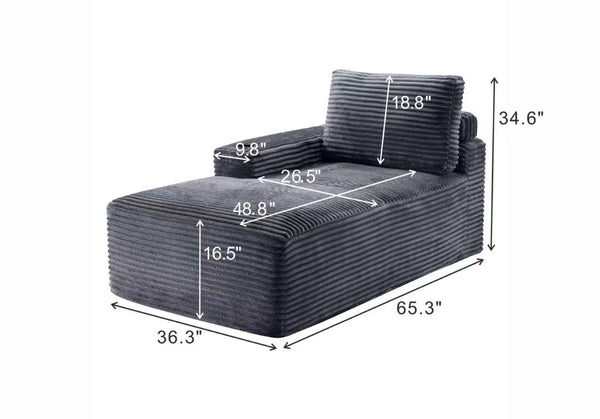 English Elm Gray Corduroy Chaise Lounge with Cup Holder Streamlined Comfort for Modern Living Spaces W5515P444581