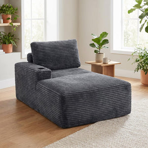 English Elm Gray Corduroy Chaise Lounge with Cup Holder Streamlined Comfort for Modern Living Spaces W5515P444581