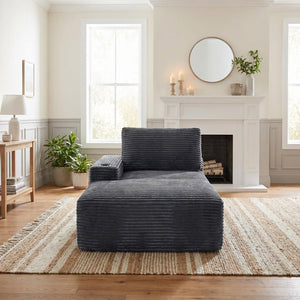 English Elm Gray Corduroy Chaise Lounge with Cup Holder Streamlined Comfort for Modern Living Spaces W5515P444581