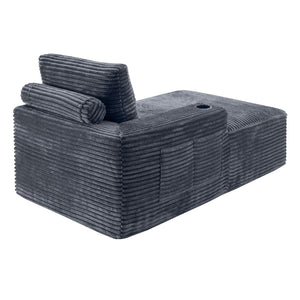 English Elm Gray Corduroy Chaise Lounge with Cup Holder Streamlined Comfort for Modern Living Spaces W5515P444581