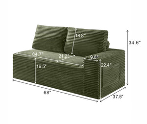 English Elm 2 Seater Floor Sofa Plush Ribbed Corduroy Low Profile with Cup Holder for Living Room Green - A W5515P444583
