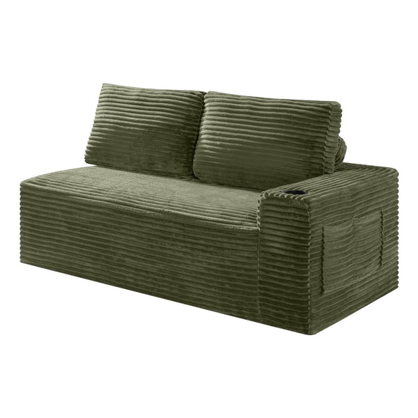 English Elm 2 Seater Floor Sofa Plush Ribbed Corduroy Low Profile with Cup Holder for Living Room Green - A W5515P444583
