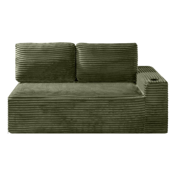 English Elm 2 Seater Floor Sofa Plush Ribbed Corduroy Low Profile with Cup Holder for Living Room Green - A W5515P444583