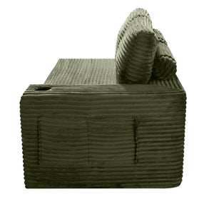 English Elm 2 Seater Floor Sofa Plush Ribbed Corduroy Low Profile with Cup Holder for Living Room Green - A W5515P444583