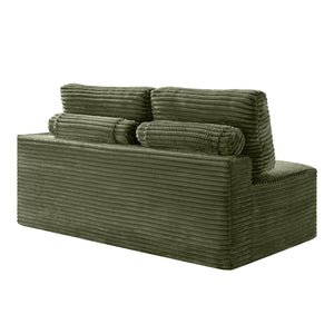 English Elm 2 Seater Floor Sofa Plush Ribbed Corduroy Low Profile with Cup Holder for Living Room Green - A W5515P444583