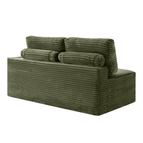 English Elm 2 Seater Floor Sofa Plush Ribbed Corduroy Low Profile with Cup Holder for Living Room Green - A W5515P444583
