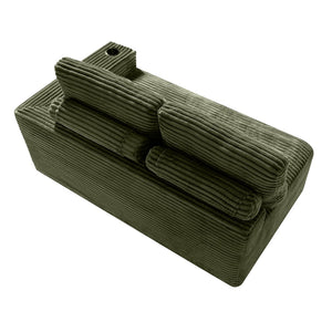 English Elm 2 Seater Floor Sofa Plush Ribbed Corduroy Low Profile with Cup Holder for Living Room Green - A W5515P444583