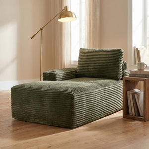 English Elm Green Corduroy Chaise Lounge with Cup Holder Compact Modern Sofa for Any Room Green - A W5515P444585