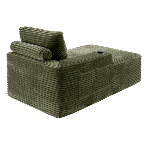 English Elm Green Corduroy Chaise Lounge with Cup Holder Compact Modern Sofa for Any Room Green - A W5515P444585