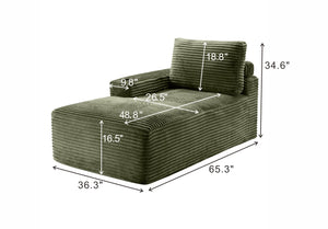 English Elm Green Corduroy Chaise Lounge with Cup Holder Compact Modern Sofa for Any Room Green - A W5515P444585