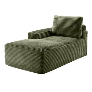 English Elm Green Corduroy Chaise Lounge with Cup Holder Compact Modern Sofa for Any Room Green - A W5515P444585