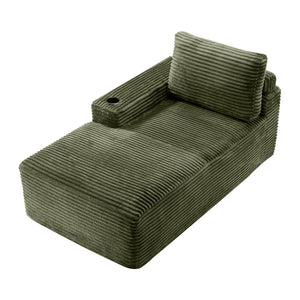 English Elm Green Corduroy Chaise Lounge with Cup Holder Compact Modern Sofa for Any Room Green - A W5515P444585