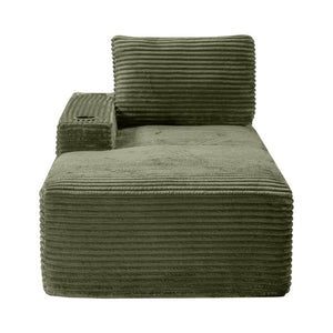 English Elm Green Corduroy Chaise Lounge with Cup Holder Compact Modern Sofa for Any Room Green - A W5515P444585