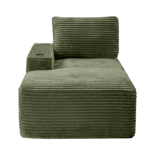 English Elm Green Corduroy Chaise Lounge with Cup Holder Compact Modern Sofa for Any Room Green - A W5515P444585
