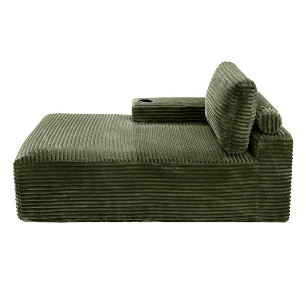 English Elm Green Corduroy Chaise Lounge with Cup Holder Compact Modern Sofa for Any Room Green - A W5515P444585