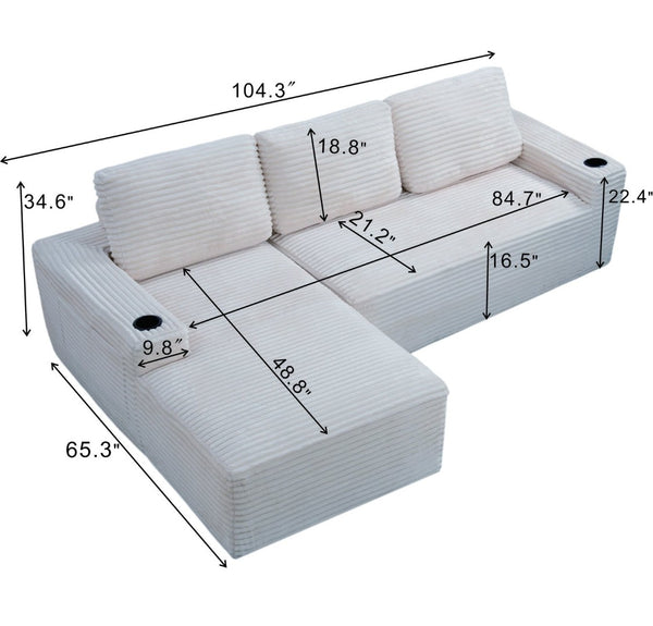 English Elm D-097 Corduroy Two Seat Loveseat with Pocket Spring Support for Cozy Living Rooms Left-Facing W5515P444693